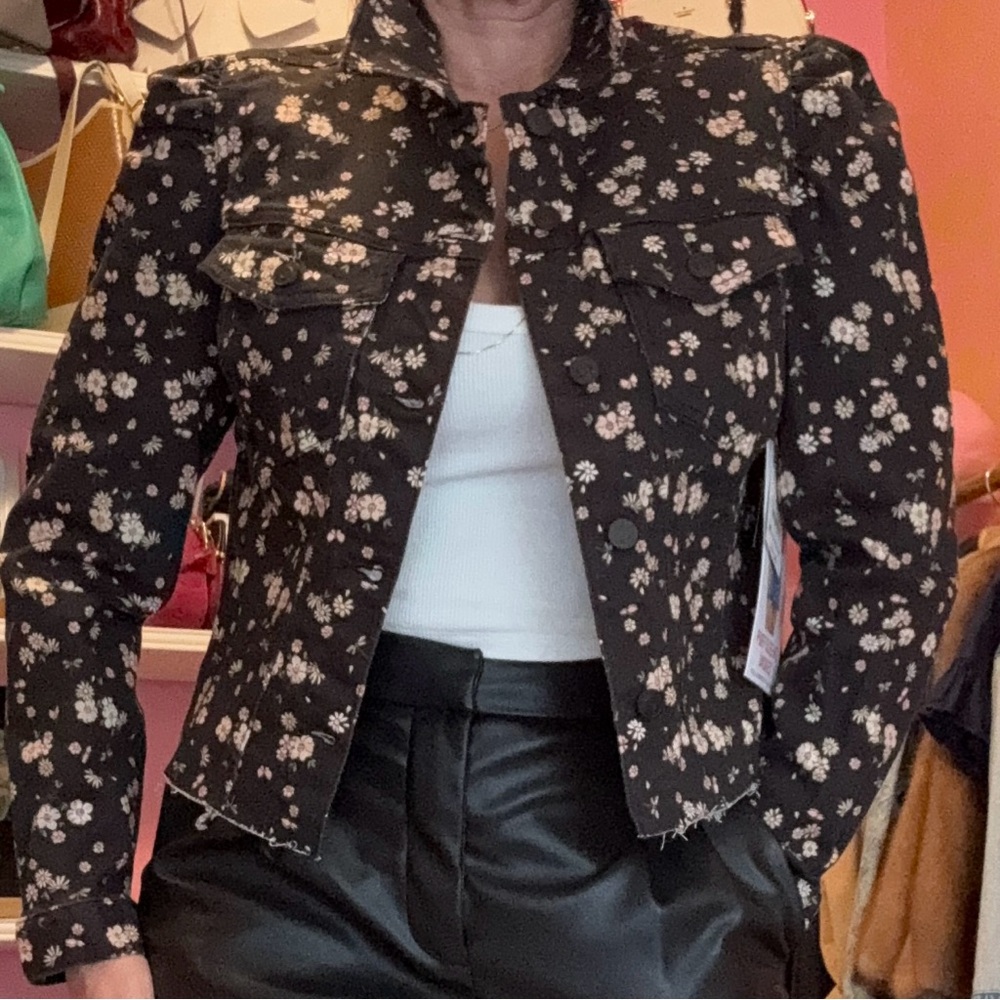Celebrity Pink Jacket Womens Floral Black Size Medium Flower Denim New With Tags